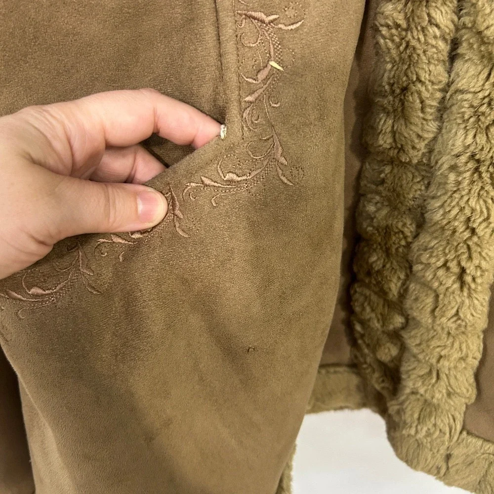 Vintage Y2K Penny Lane Coat Large‎ Bratz Style Faux Suede Shearling Zip Coat